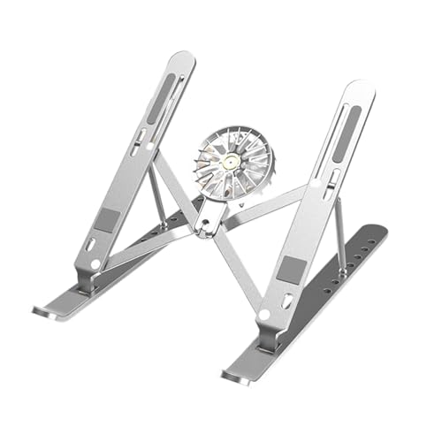 Aluminum Laptop Stand with Cooling Fan 7 Heights Adjustable Foldable Ergonomic Computer Holder for Notebook and Tablets Laptop Elevator Stand - color: Silver