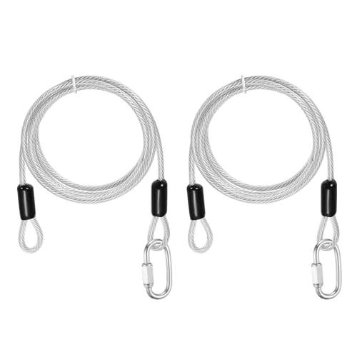 PATIKIL Security Cable Lock (3/16" Dia 4.9ft, Clear)(2 Set) Vinyl Coated 304 Stainless Steel Double Loop Flexible Wire Rope Safety Cable with Quick Links Locking Connectors - color: Clear, size: 4.9ft x 3/16"