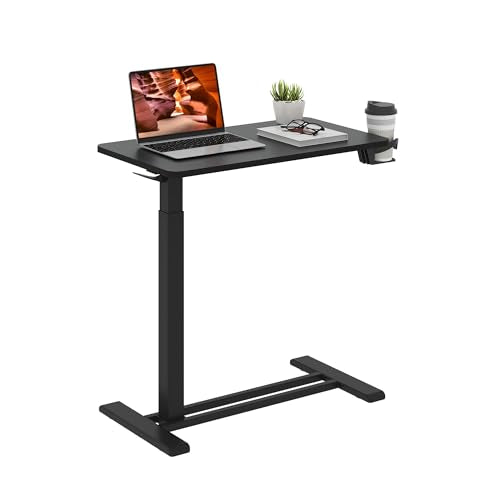 28'' Medical Overbed Bedside Table with Wheels,Rolling Table | 28''x16'' Black Table Top+Black Edging Pneumatic Tilting Desktop,Overbed Table with Hidden Casters for Hospital Use - color: Black+black, size: Small