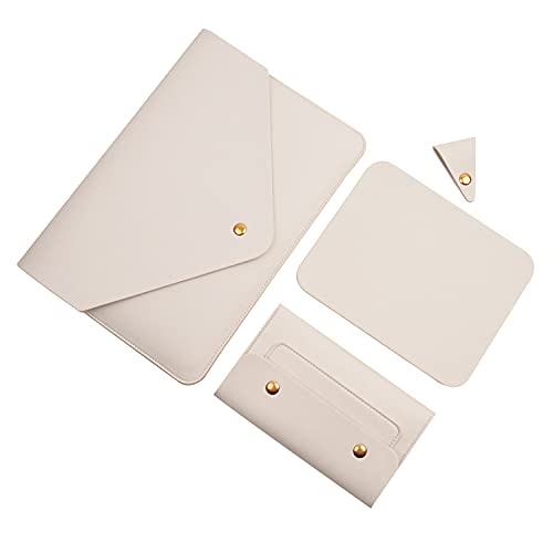 PU Leather Laptop Sleeve for 15.3 inch MacBook Air 2023/2024, Surface Laptop 15/Book 13.5/Studio - White - color: White, size: 14-15 Inch