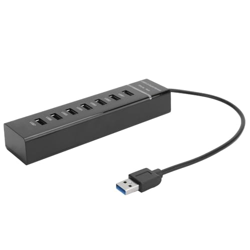 USB 3.0 Hub 7 Port – High Speed 5Gbps Data Transfer Hub Splitter with Blue LED Indicator, DC 5V Power Adapter for Laptop PC