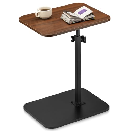ZEAPTAC C-Shaped Side Table, 360° Swivel Height Adjustable, Lightweight Portable TV Tray Snack End Table for Couch Sofa Bed Small Spaces-Walnut - color: Walnut
