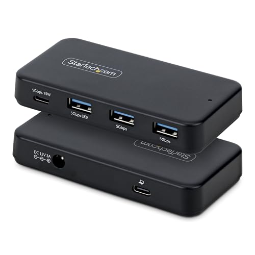 StarTech 4-Port USB-C & USB-A Hub, 5Gbps, 36W, NA (311NA-USB-HUB) | 1x USB-C, 3x USB-A with 1x BC 1.2, Self-powered 36W adapter, 15W USB-C PD plus 7.5W BC 1.2 charging, MacBook Windows