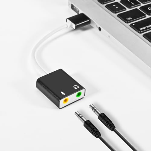QAJOPFN USB Audio Adapter, External Sound Card for PC and Laptop，USB Microphone Adapter to 3.5mm(1/8 inch) for Headphone, Speaker and Microphone Jack, Plug and Play