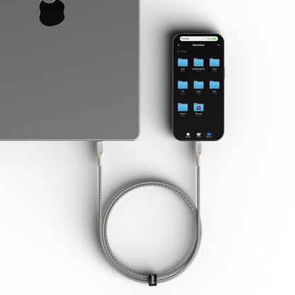 POUT ElectroBoost Thunderbolt LED 100W PD 3.0 USB-C to USB-C Cable – Nylon-Braided Fast Charging & Data Cable with Real-Time LED Status Indicator, E-Marker Chip, 480Mbps Transfer – 4ft, Almond Sand - color: Almond Sand
