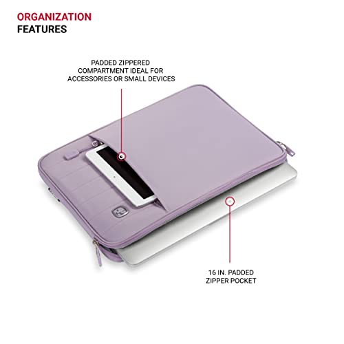 SwissGear Padded Zippered Laptop Sleeve, Micro-Twill Laptop Case with Zippered Front Compartment & Fleece Lining - color: Lilac, size: 16-Inch