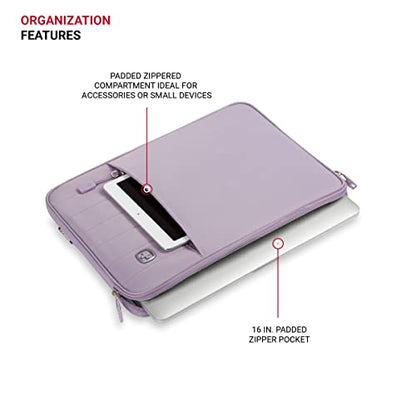 SwissGear Padded Zippered Laptop Sleeve, Micro-Twill Laptop Case with Zippered Front Compartment & Fleece Lining - color: Lilac, size: 16-Inch