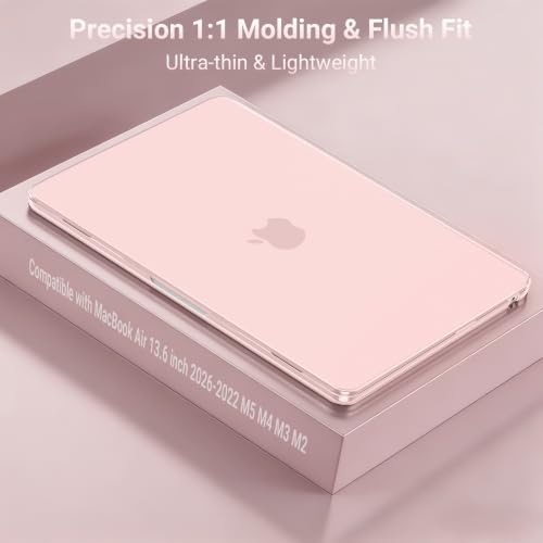 MOSISO Compatible with MacBook Air 13 inch Case M5 M4 M3 M2 2026-2022 | Hard Case&Six Grids Puffy Bag&Keyboard Cover&Webcam Cover&ScreenFilm for MacBook Air 13.6, A3449 A3240 A3113 A2681, Pink - color: Pink