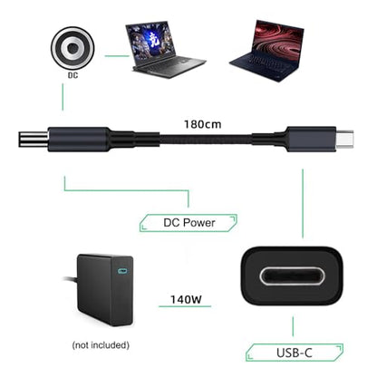 Type C USB-C Input to 20V DC 5.5 * 2.1mm Output Power 100W 135W 140W 65W PD Charge Cable for Laptop - style: 140W DC5.5X2.1MM