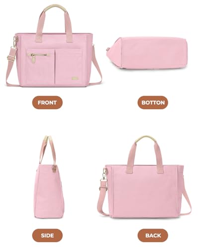 Tuwubi Canvas Tote Bag for Women, Large Tote Bag with Zipper & Compartments for Travel Work College Teacher Nurse - color: Pink