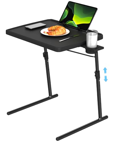 TV Tray Table, XL PRO TV Dinner Tables, 16.9 x 22 x 29.1inch Folding Desk with Cup Holder and Tablet Slot, Adjustable Couch Desk with 6 Height & 3 Tilt Angle Adjustments, Laptop Desks, Black - color: Xl Pro With Cup Holder/Book Stand