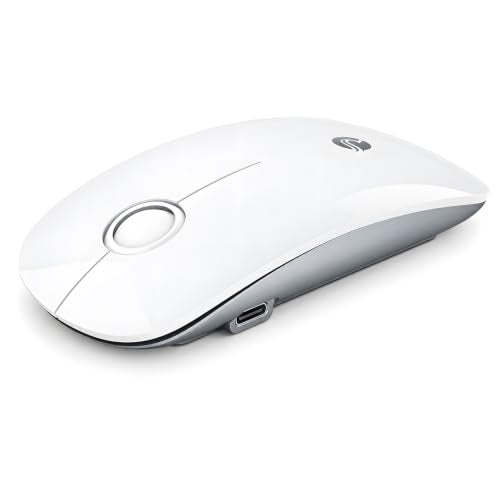 RAPIQUE Bluetooth Mouse for MacBook Pro/Air/Neo, iPad, Type C Rechargeable Dual-Mode Wireless Mouse for 3 Devices (BT5.1 + 2.4G), Silent Click, Sleek Slim, Portable for Laptop/Surface – White - color: White
