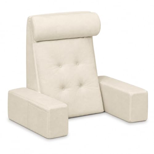 Reading Pillow for Sitting Up in Bed Backrest Pillow with Armrests, Headrest and Side Pockets Dual Layer Back Support for Bed and Sofa Ideal for Adults Reading,Watching TV, Gaming, Recovery - color: Beige
