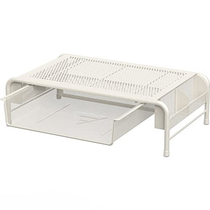 Simple Houseware Metal Desk Monitor Stand Riser with Organizer Drawer, White - color: White