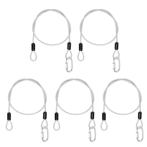 PATIKIL Security Cable Lock (1/8" Dia 1.6ft, Clear)(5 Set) Vinyl Coated 304 Stainless Steel Double Loop Flexible Wire Rope Safety Cable with Quick Links Locking Connectors - color: Clear, size: 1/8" x 1.6ft