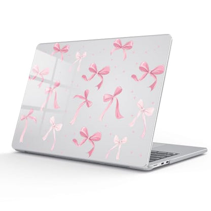 for MacBook Air 13.6 Inch Case M5/M4/M3/M2 2026-2022 Release A3449 A3240 A3113 A2681 Pink Bow Cute Design Crystal Clear Girly Case Laptop Protective Hard Shell Cover - color: Pink Bow