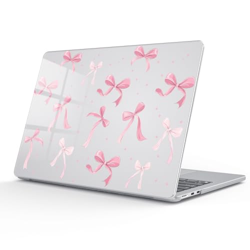 for MacBook Air 13.6 Inch Case M5/M4/M3/M2 2026-2022 Release A3449 A3240 A3113 A2681 Pink Bow Cute Design Crystal Clear Girly Case Laptop Protective Hard Shell Cover - color: Pink Bow