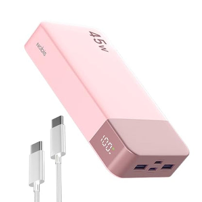 NOBIS Portable Charger 45W 20000mAh Power Bank Fast Charging | 2C+2A Battery Pack with C to C Cable, Battery Bank with Digital Display for iPhone Android Laptop etc - color: Pink