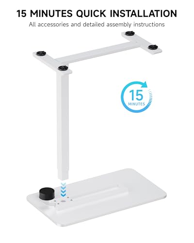 BIZUM Adjustable Bedside Table with Swivel Hidden Wheels Pneumatic Rolling Desk Mobile Standing Desk with Cup Holder for Hospital Home(31.5"x15.8" White) - color: White, size: 31.5"x15.8"