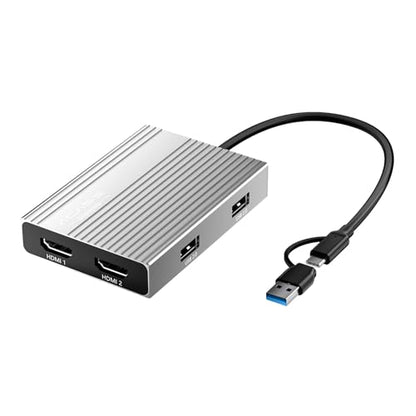 ACASIS USB C to Dual HDMI DisplayLink Adapter for Mac M1/M2/M3/M4/Windows | USB C DisplayLink Docking Station with 2HDMI 4K@60Hz, 3USB-A Ports, 100W PD Charging ,USB A/C to Dual Monitor - color: Silver