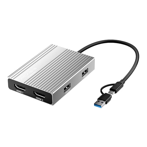 ACASIS USB C to Dual HDMI DisplayLink Adapter for Mac M1/M2/M3/M4/Windows | USB C DisplayLink Docking Station with 2HDMI 4K@60Hz, 3USB-A Ports, 100W PD Charging ,USB A/C to Dual Monitor - color: Silver