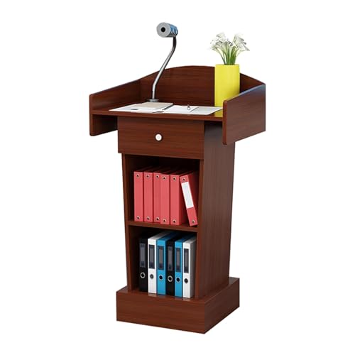 Portable Lectern Podium Stand with Spacious Drawer, Simple Design Density Board Laptop Desk, Open Storage for Office & Events - Adjustable Height, Durable & Lightweight - color: Red