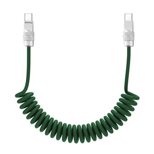 chubbycable USB C to C 240W Braided Coiled Charging Cable, Green, 6FT | 45,000+ Bend Tested, 480Mbps Data Transfer, E-Marker Safety Chip, Strong Elasticity, Retracts to Stay Neat - color: Green, style: Type C-Type C