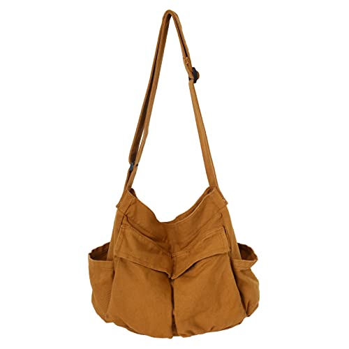 KlaOYer Canvas Messenger Bag Large Hobo Bag Crossbody Shoulder Bag Tote Bag with Pocket for Women and Men - color: Brown