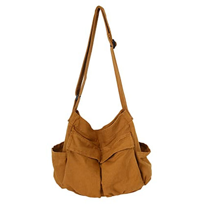KlaOYer Canvas Messenger Bag Large Hobo Bag Crossbody Shoulder Bag Tote Bag with Pocket for Women and Men - color: Brown