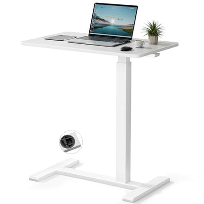 GallopFun Rolling Teacher Standing Desk with Hidden Wheels,Pneumatic Mobile Laptop Table Height Adjustable Small Sit Standing Desk for Home Office,White - color: White