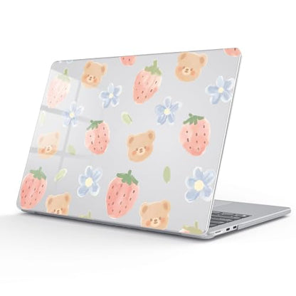 for MacBook Air 13.6 Inch Case M5/M4/M3/M2 2026-2022 Release A3449 A3240 A3113 A2681 Kawaii Bear Strawberry Cute Design Crystal Clear Girly Case Laptop Protective Hard Shell Cover - color: Bear Strawberry