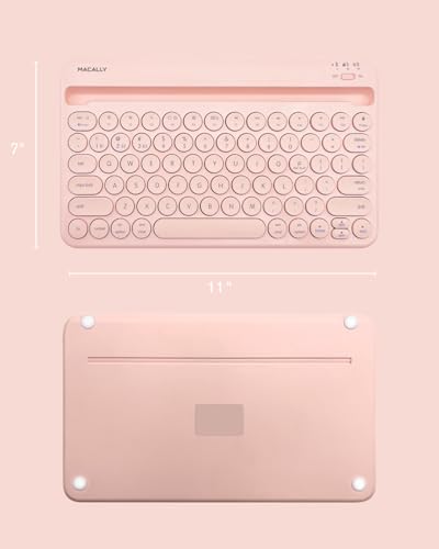 Macally Bluetooth Keyboard for iPad | Wireless Keyboard for Tablet, iPhone (Multi-Device, Built-in Stand, Rechargeable) Easy to Use and Cute Portable - color: Pink