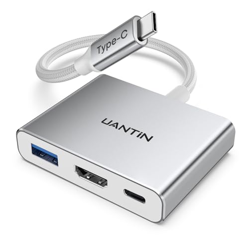 UANTIN USB C to HDMI Adapter, 4K USB Type C Dongle with 100W PD, USB 3.0 Port, USBC to HDMI Multiport Digital AV Converter for MacBook Pro/Air, iPad Pro, S24, TV, Projector, Monitor (Silver) - color: Silver