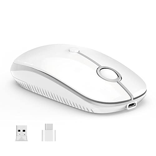 Type C Wireless Mouse，Vssoplor USB C Mouse Dual Mode 2.4G Cordless Mice with Nano USB and Type C Receiver Compatible with PC, Laptop, MacBook and All USB C Devices-White Silver - color: White and Silver