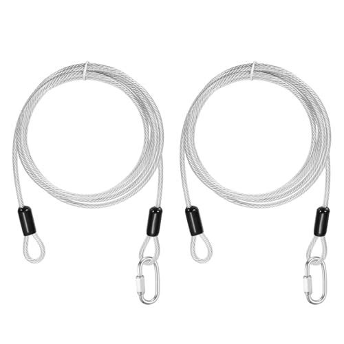 PATIKIL Security Cable Lock (3/16" Dia 6.6ft, Clear)(2 Set) Vinyl Coated 304 Stainless Steel Double Loop Flexible Wire Rope Safety Cable with Quick Links Locking Connectors - color: Clear, size: 6.6ft x 3/16"