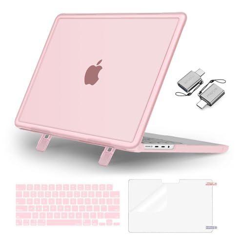 MOSISO Compatible with MacBook Pro 14 inch Case M5 M4 M3 M2 M1 2026-2021 | 4 in 1 Kit Shock-Absorbing Shell with Fold Kickstand, A3427 A3426 A3434 A3112 A3185 A3401 A2918 A2992 A2779 A2442, Pink - color: Pink