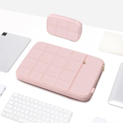 MOSISO Laptop Case 13.3 inch,13-13.3inch Puffy Laptop Sleeve, Pink | Compatible with MacBook Air 13 13.6/Neo/Pro 13/Pro 14,HP Dell ASUS,Twelve Square Quilted Bag with Vertical Pocket&Small Case - color: Pink, size: 13.3 inch