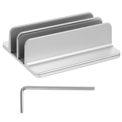 SHINEOFI Vertical Laptop Stand Dual-Slot Aluminum Alloy Holder with Cooling Base, Space-Saving Tablet Rack Compatible with MacBook and Laptops for Desk Use