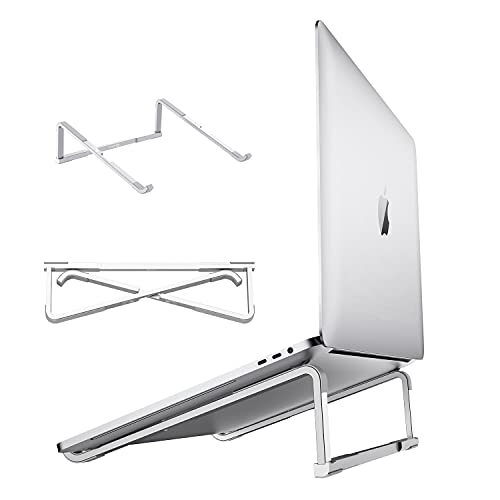 Laptop Stand for Desk - Foldable, Lightweight Aluminum Laptop Riser Holder, Portable Stand for 10-15.6” Laptops, Prevents Overheating with Non-Slip Rubbers, Travel-Friendly, Ergonomic Design