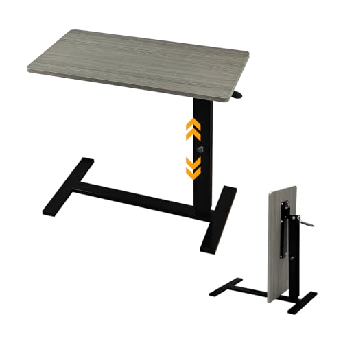 lumizone Foldable Overbed Table with Wheels Bedside Desk Gray | Adjustable Height 27.56"-36.61" Rolling Hospital Bed Table with Casters Medical Tray for Home Use Desk Over the Bed - color: Grey