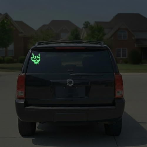 2 Pieces Fluorescent Neon Green Cross & Buddha, Skull Car Decal, Safety Religious Spiritual Stickers for SUV, Windows, Motorcycles, Skateboard Christian Night Visibility Hide Scratches (Skull B) - color: Skull B