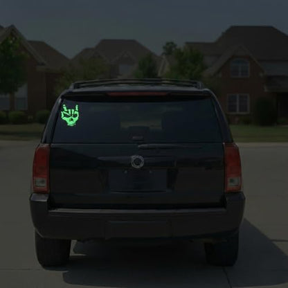 2 Pieces Fluorescent Neon Green Cross & Buddha, Skull Car Decal, Safety Religious Spiritual Stickers for SUV, Windows, Motorcycles, Skateboard Christian Night Visibility Hide Scratches (Skull B) - color: Skull B