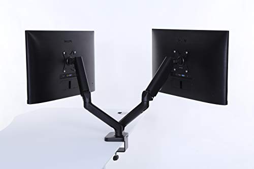 Dual Monitor Arm Desk Mount – Adjustable Height Gas Spring – VESA Mount with C Clamp & Mounting Base – Computer Monitor Stand for Screen up to 32 inch – Holds up to 20 lbs., Black (DMM-24) - size: Dual Arm