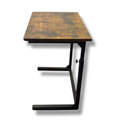 Height Adjustable C-Shaped Sofa Side Table, Laptop Table for Couch & Bed, Rustic Brown - color: Rustic Brown