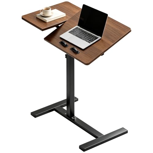 Saifu Adjustable Overbed Table, 23.6"x15.8", Height 25"-38.6", Rustic Brown | Bedside Table with 4 Hidden Wheels, Adjustable Height and Flip Desktop, Portable Rolling Laptop Desk, For Home Office - color: Rustic Brown