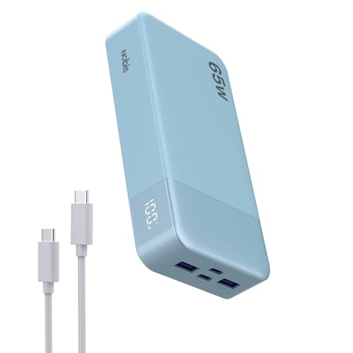 NOBIS Portable Charger, 65W 20000mAh Power Bank Fast Charging PD QC, 2 USB-C(in/Out) & 2 USB-A Battery Pack with Digital Display for Laptop Phone 17 Tablet Earbuds - color: Blue