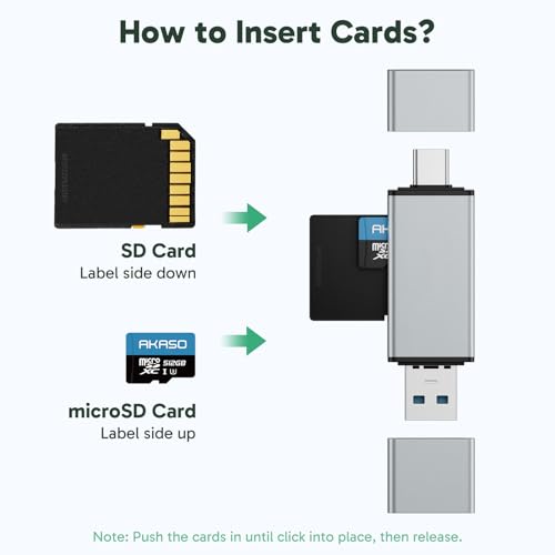 AKASO SD Card Reader - USB 3.0 Type C to Micro SD Card Adapter, Memory Card Reader for SD/Micro SD/SDHC/SDXC Card, Compatible with Smartphones, Laptops, Tablets, Personal Computer and Cameras