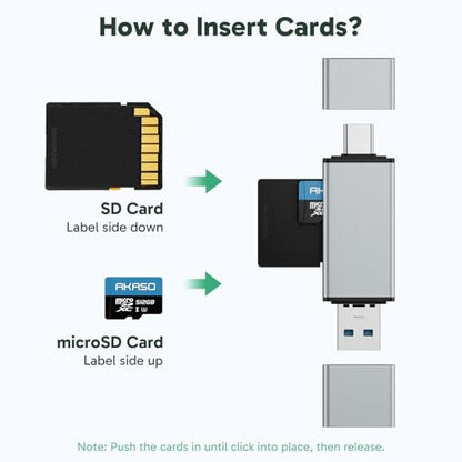 AKASO SD Card Reader - USB 3.0 Type C to Micro SD Card Adapter, Memory Card Reader for SD/Micro SD/SDHC/SDXC Card, Compatible with Smartphones, Laptops, Tablets, Personal Computer and Cameras