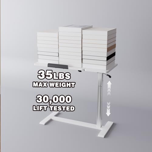 Adjustable Overbed Bedside Table with Wheels Pneumatic Mobile Standing Laptop Desk Rolling Computer Cart Movable Couch Desk Hospital Home Use, White - color: White