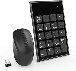 Rytaki Pro Wireless Number Pad and Mouse, 19 Keys Portable Ultra Slim 2.4GHz 10 Key USB Keypad and 3 Adjustable DPI Silent Mouse Set for Laptop, Notebook, Desktop, PC Computer - Use One USB Receiver